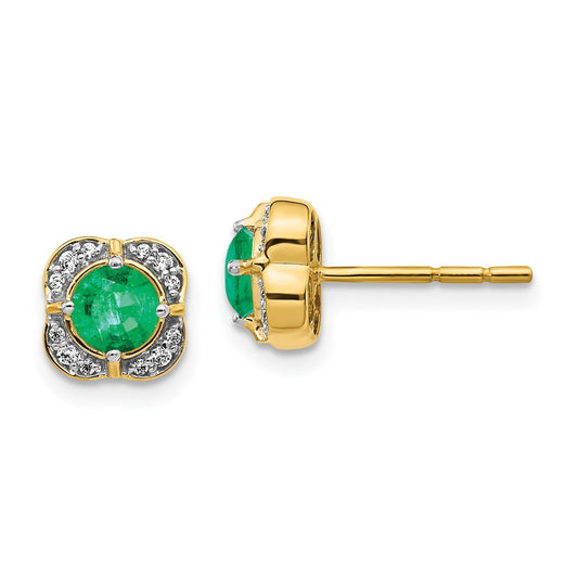 14k Yellow Gold Real Diamond and Emerald Fancy Earrings