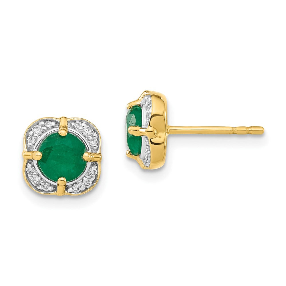 14k Yellow Gold Real Diamond and Emerald Fancy Earrings EM3923-EM-013-YA