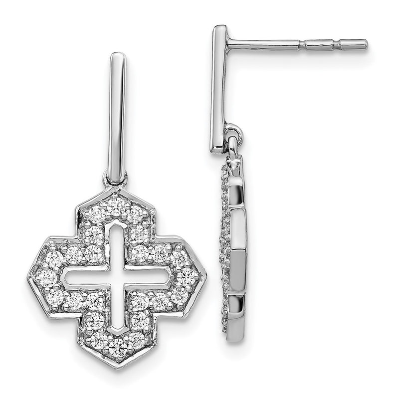 14k White Gold Real Diamond Fancy Dangle Earrings