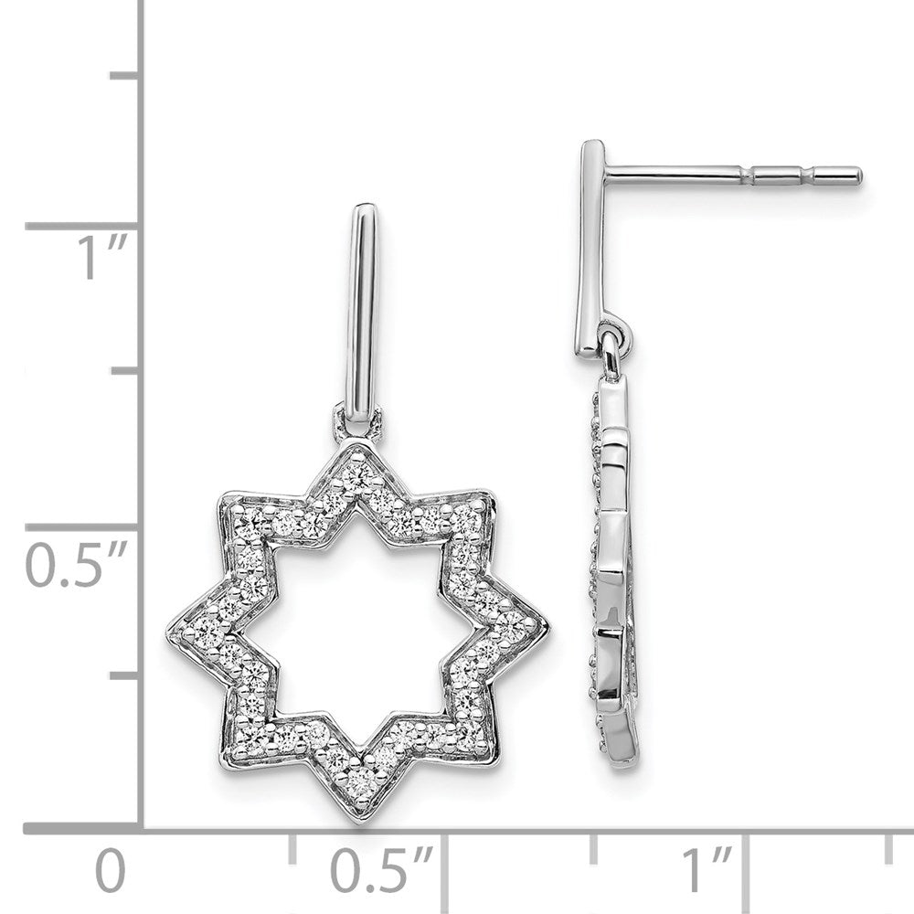 14k White Gold Real Diamond Fancy Dangle Star Earrings