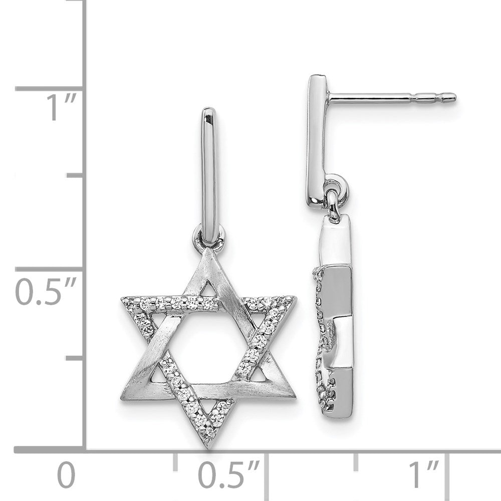 14k White Gold Real Diamond Star of David Dangle Earrings EM3937-020-WA
