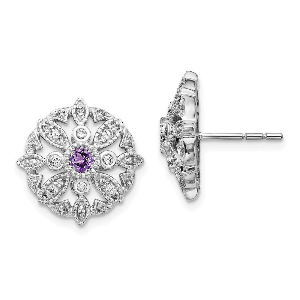 Solid 14k White Gold Simulated CZ and Amethyst Fancy Earrings