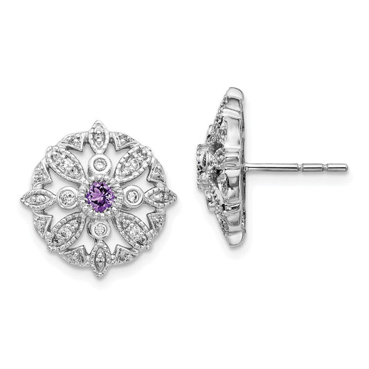 14k White Gold Real Diamond and Amethyst Fancy Earrings