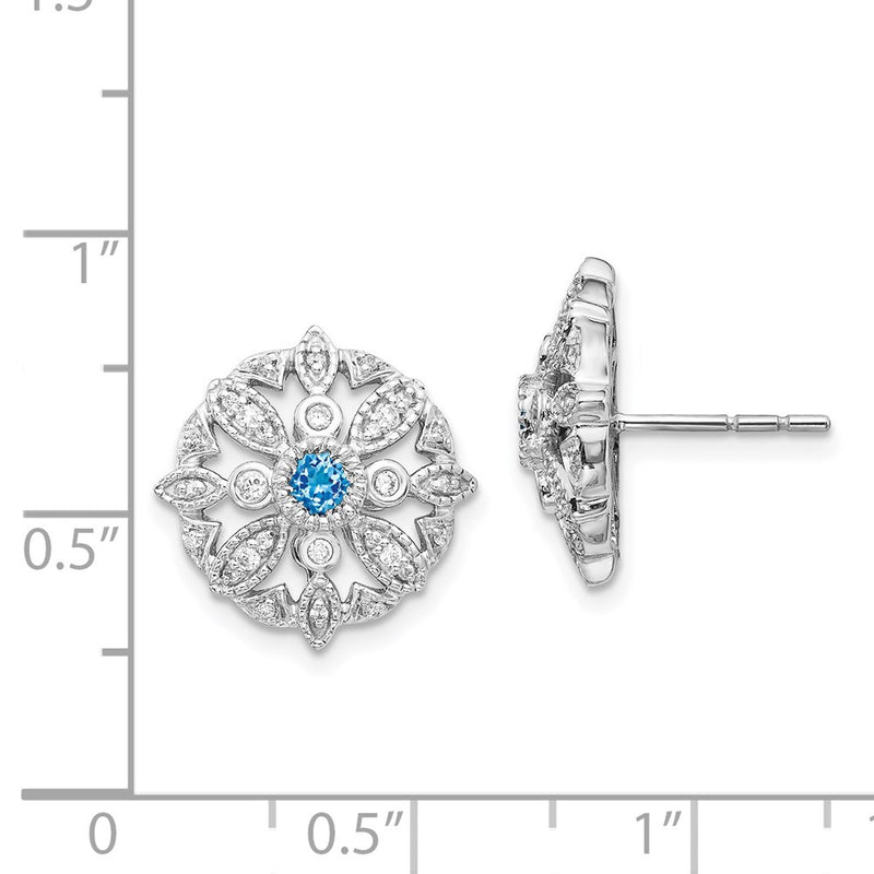 14k White Gold Real Diamond & Blue Topaz Fancy Earrings