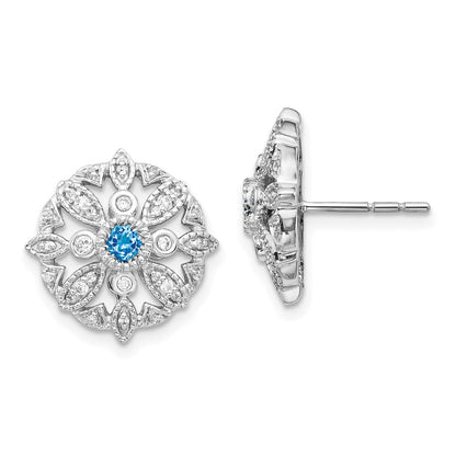 14k White Gold Real Diamond & Blue Topaz Fancy Earrings EM3942-BT-020-WA