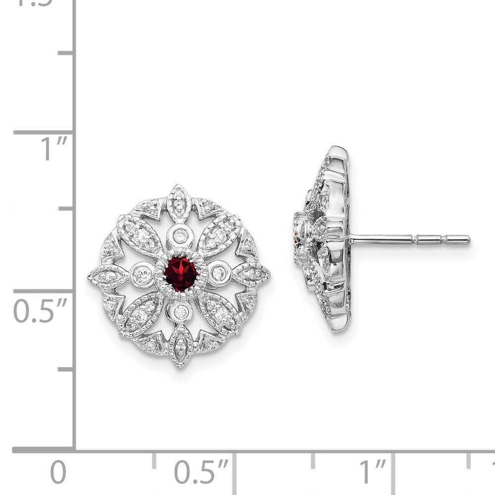 14k White Gold Real Diamond and Garnet Fancy Earrings EM3942-GA-020-WA