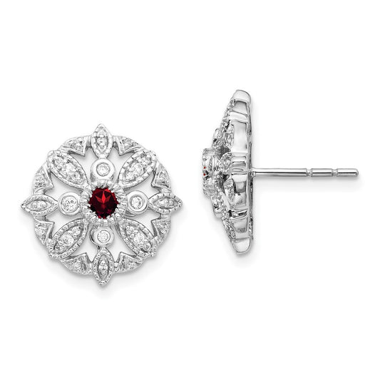 14k White Gold Real Diamond and Garnet Fancy Earrings