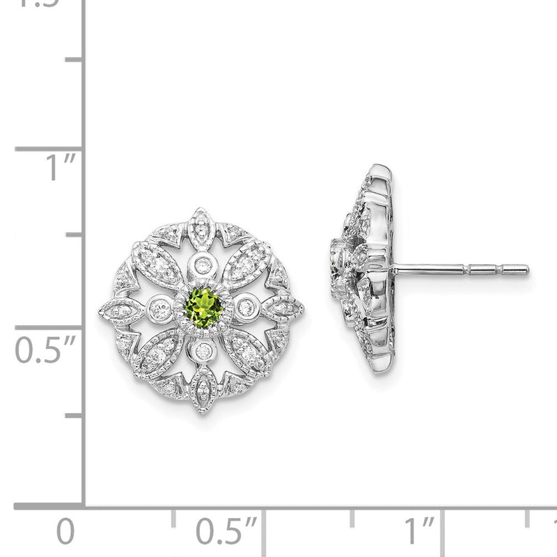 14k White Gold Real Diamond & Peridot Fancy Earrings