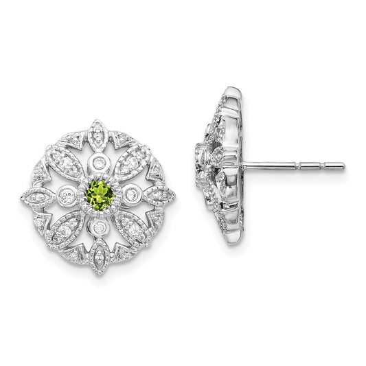 14k White Gold Real Diamond & Peridot Fancy Earrings