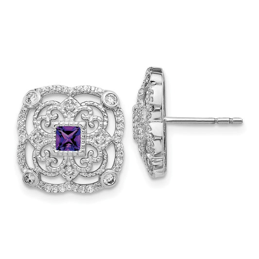 14k White Gold Real Diamond and Amethyst Fancy Earrings