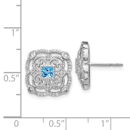 14k White Gold Real Diamond & Blue Topaz Fancy Earrings