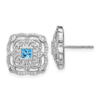 14k White Gold Real Diamond & Blue Topaz Fancy Earrings