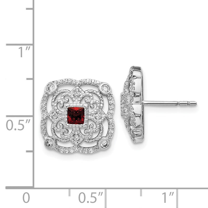 14k White Gold Real Diamond and Garnet Fancy Earrings