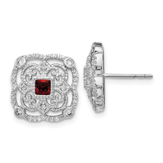14k White Gold Real Diamond and Garnet Fancy Earrings