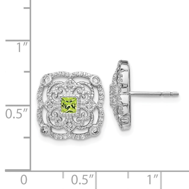 14k White Gold Real Diamond & Peridot Fancy Earrings