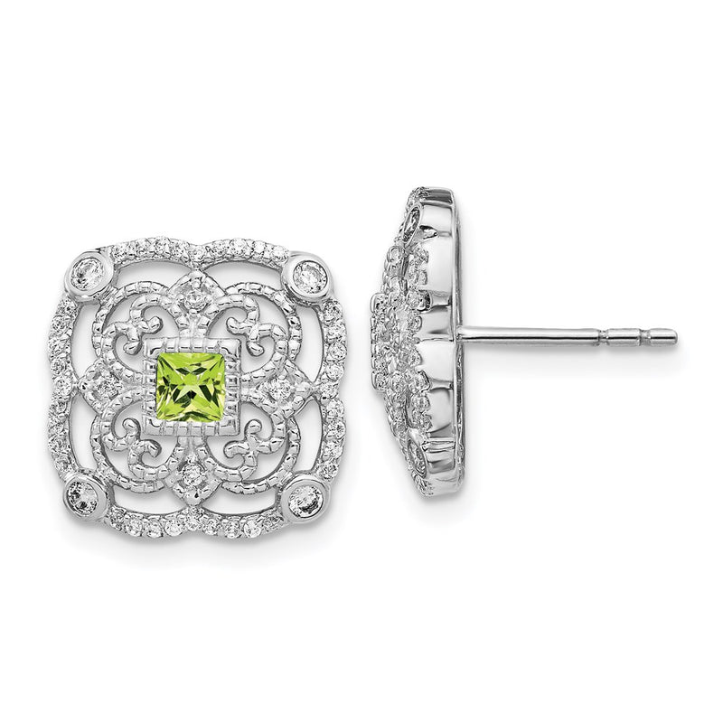 14k White Gold Real Diamond & Peridot Fancy Earrings
