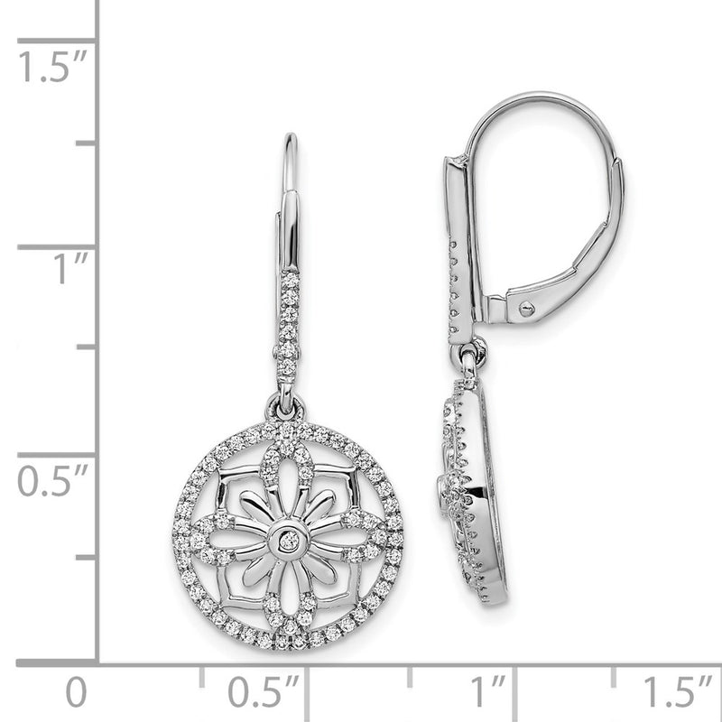 14k White Gold Real Diamond Fancy Leverback Earrings