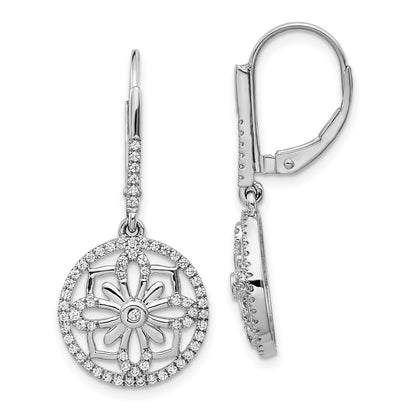 14k White Gold Real Diamond Fancy Leverback Earrings