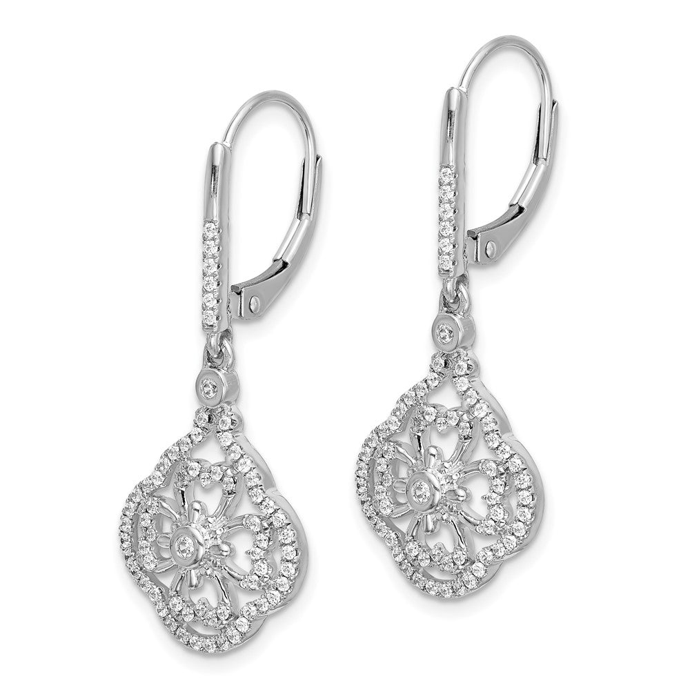 14k White Gold Real Diamond Fancy Leverback Earrings