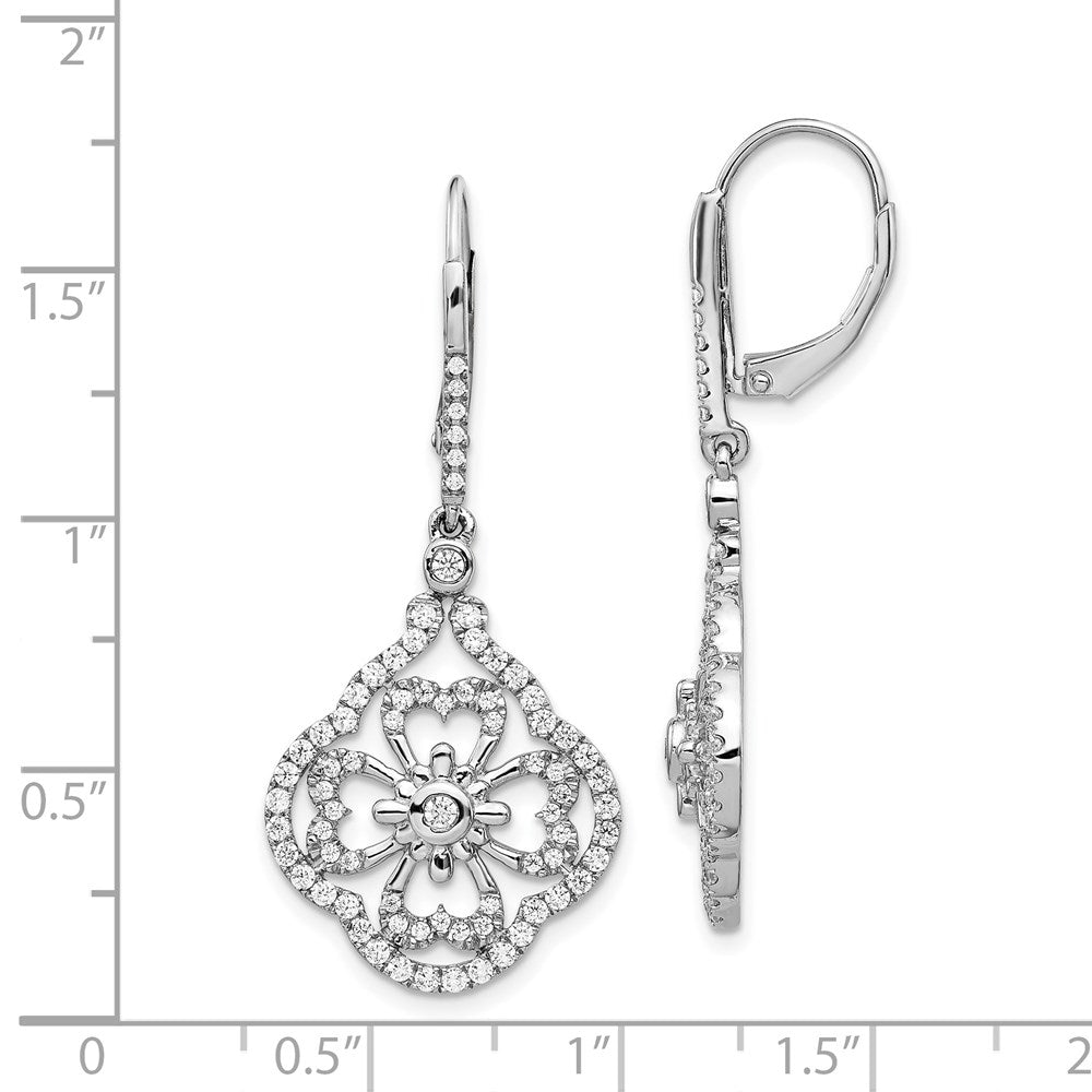 14k White Gold Real Diamond Fancy Leverback Earrings