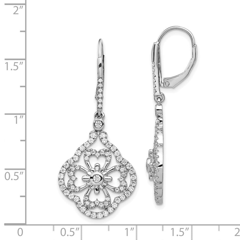 14k White Gold Real Diamond Fancy Leverback Earrings