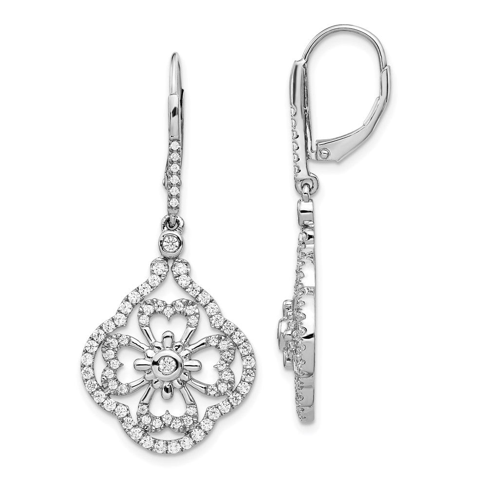 14k White Gold Real Diamond Fancy Leverback Earrings
