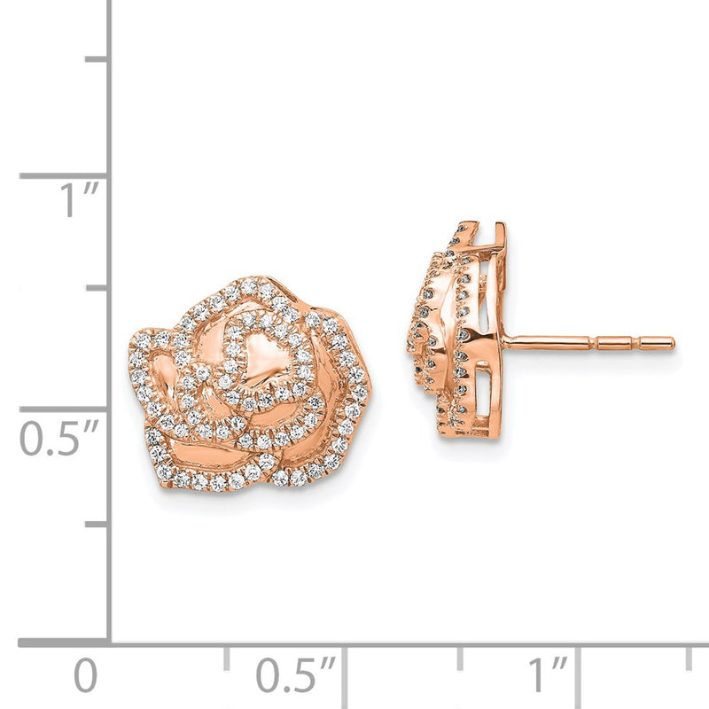14k Rose Real Diamond Fancy Flower Earrings