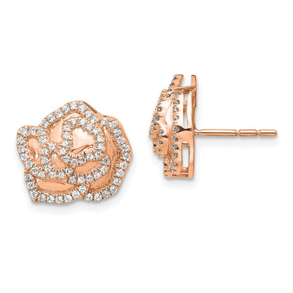 14k Rose Real Diamond Fancy Flower Earrings