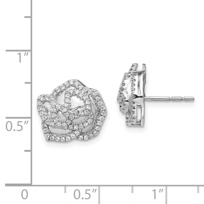 14k White Gold Real Diamond Fancy Flower Earrings