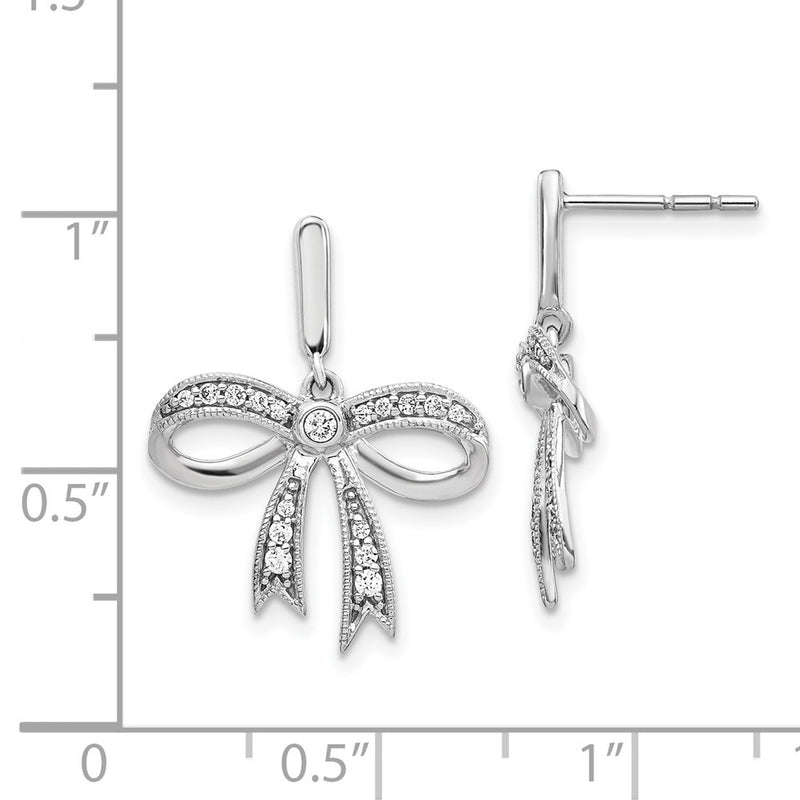 14k White Gold Real Diamond Bow Post Earrings