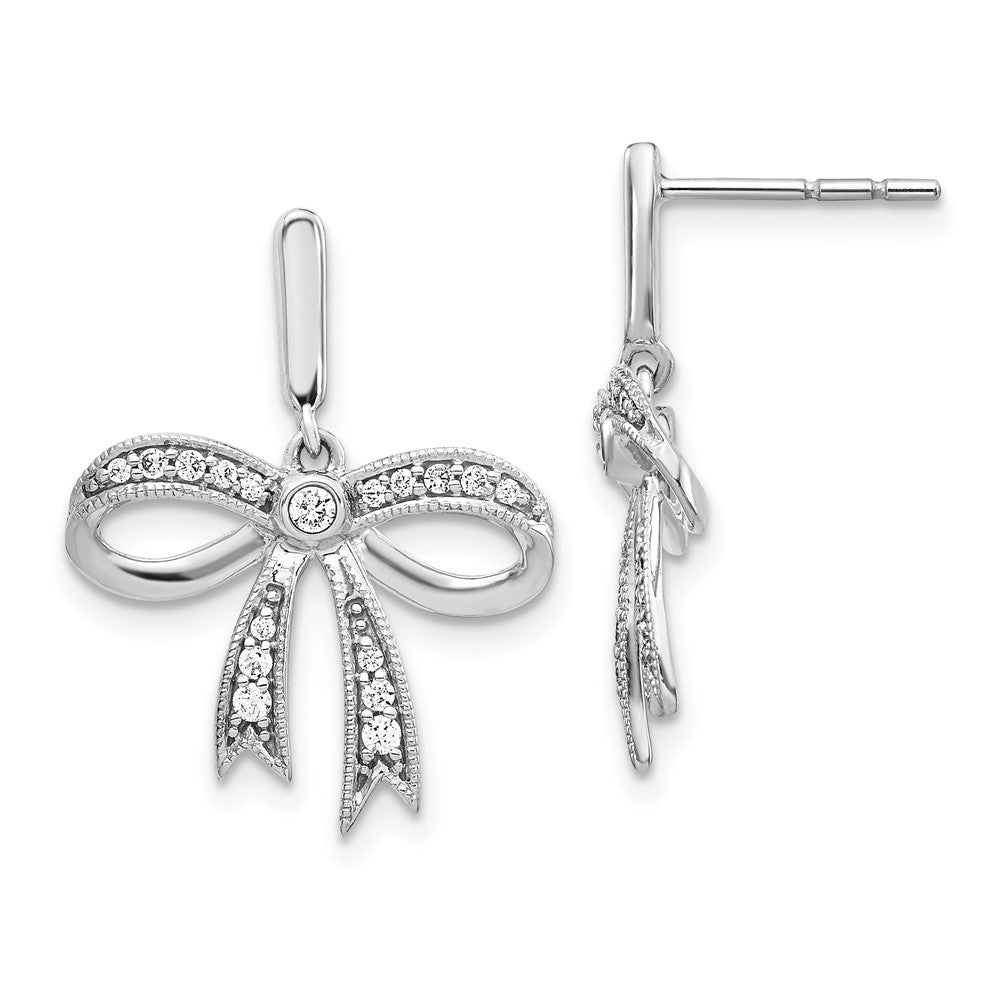 14k White Gold Real Diamond Bow Post Earrings