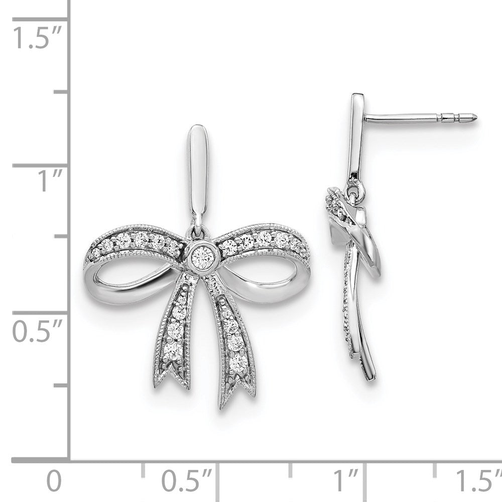 Solid 14k White Gold Simulated CZ Bow Post Earrings