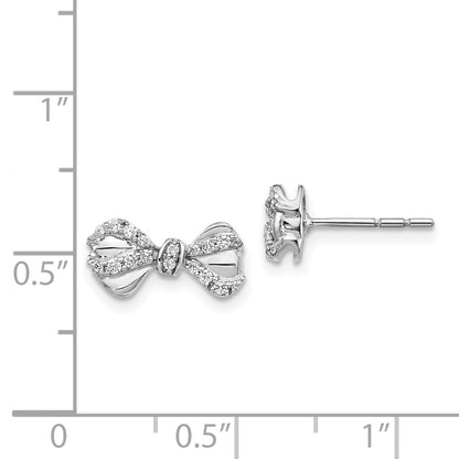 14k White Gold Real Diamond Bow Post Earrings