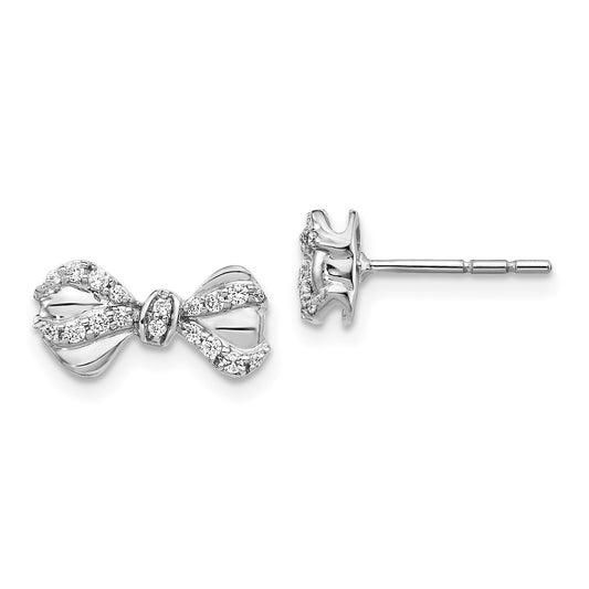 Solid 14k White Gold Simulated CZ Bow Post Earrings