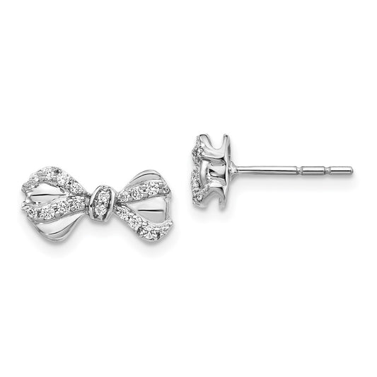 14k White Gold Real Diamond Bow Post Earrings