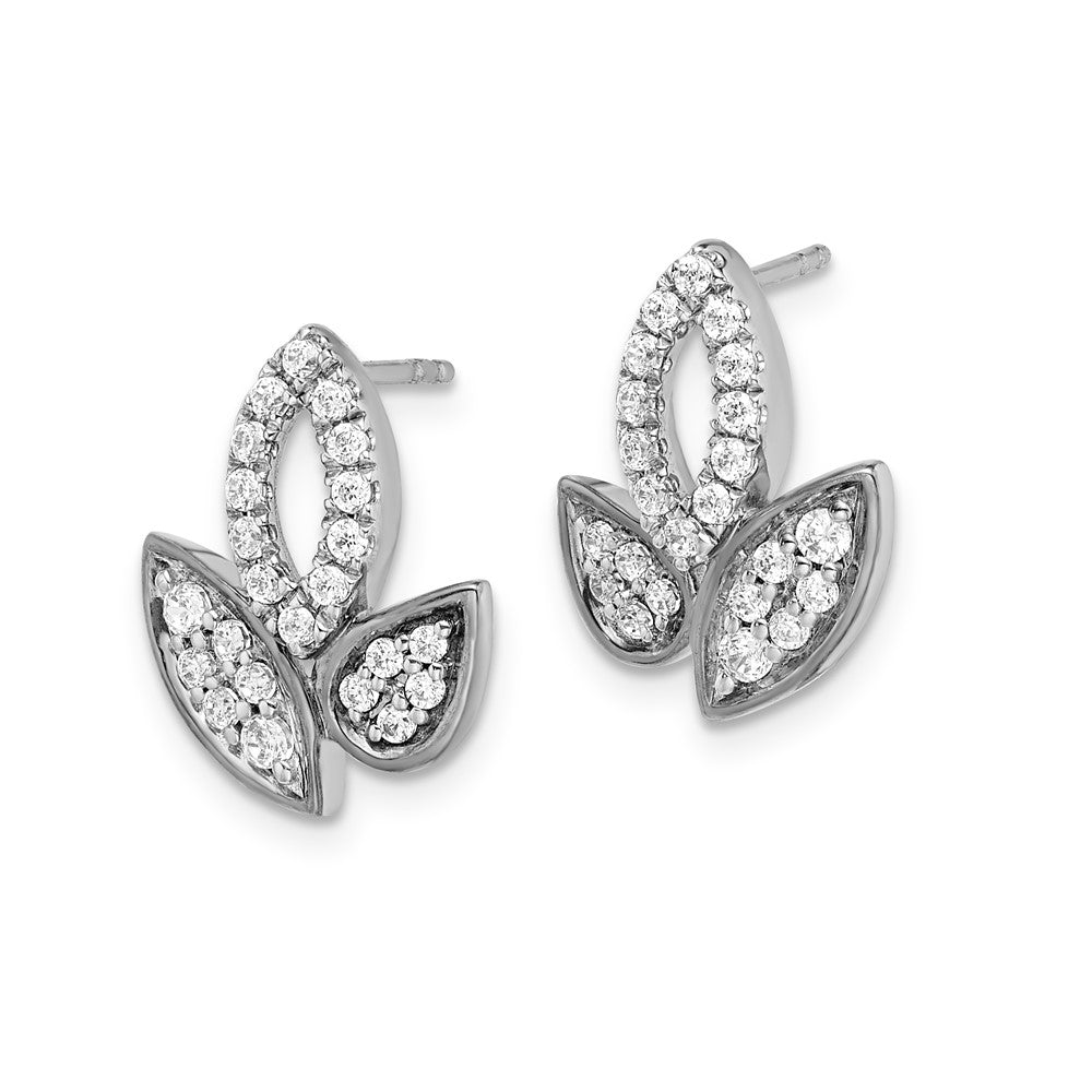 14k White Gold Real Diamond Fancy Leaf Earrings