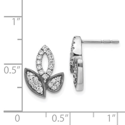 14k White Gold Real Diamond Fancy Leaf Earrings