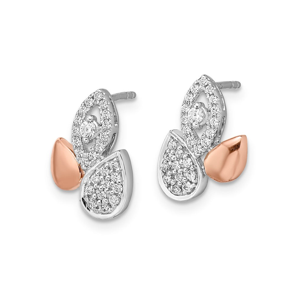 14k Yellow Gold Rose & White Gold Real Diamond Fancy Leaf Earrings