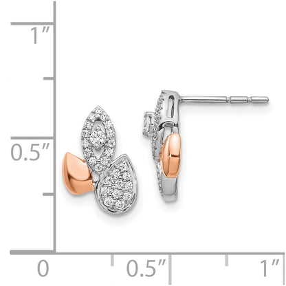 14k Yellow Gold Rose & White Gold Real Diamond Fancy Leaf Earrings