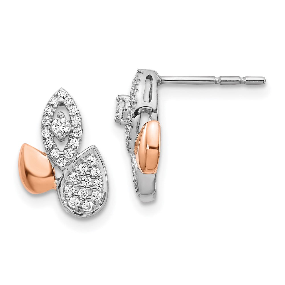 14k Yellow Gold Rose & White Gold Real Diamond Fancy Leaf Earrings
