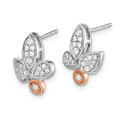 14k Yellow Gold Rose & White Gold Real Diamond Fancy Leaf Earrings