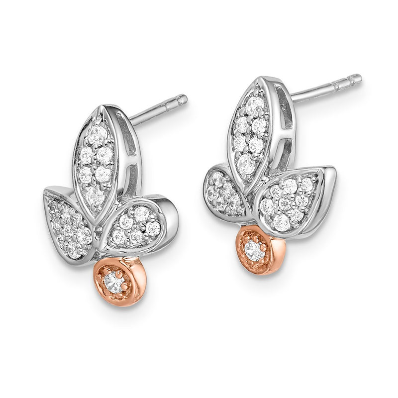 14k Yellow Gold Rose & White Gold Real Diamond Fancy Leaf Earrings