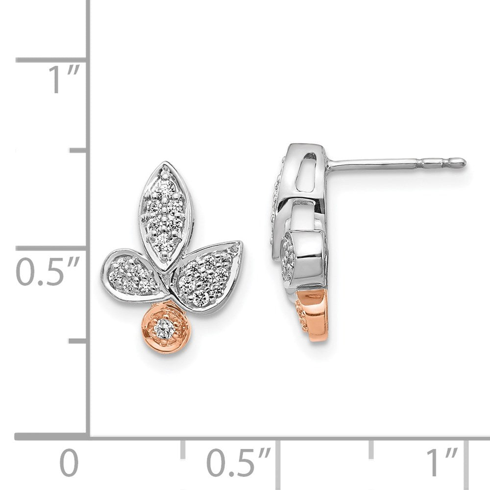 14k Yellow Gold Rose & White Gold Real Diamond Fancy Leaf Earrings
