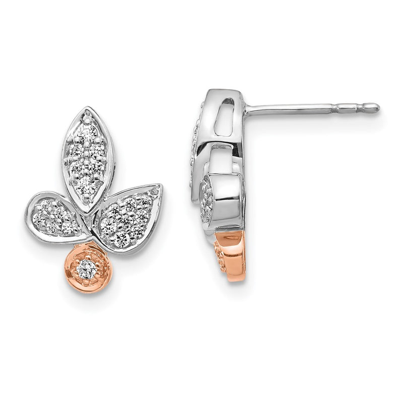 14k Yellow Gold Rose & White Gold Real Diamond Fancy Leaf Earrings