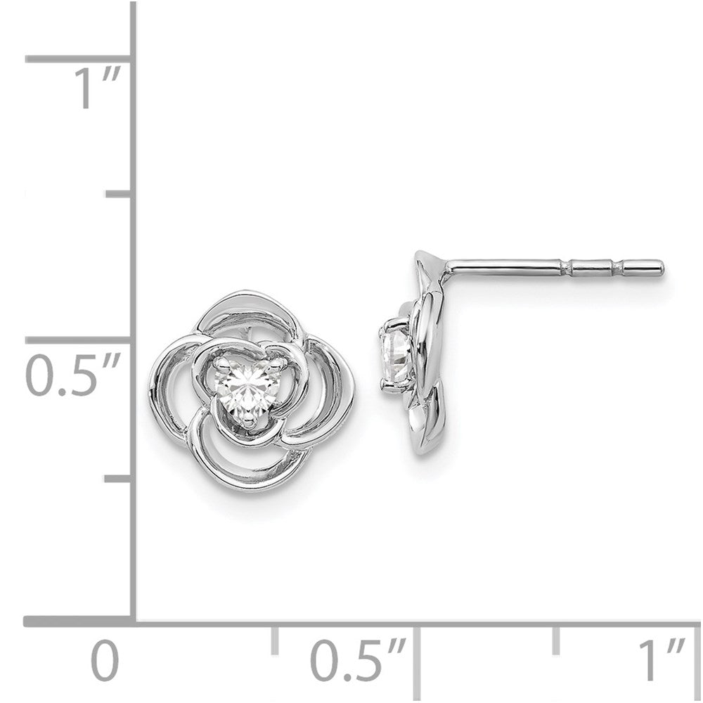 14k White Gold Real Diamond Flower Earrings