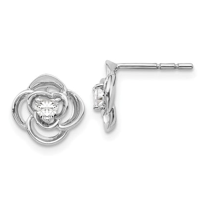 14k White Gold Real Diamond Flower Earrings