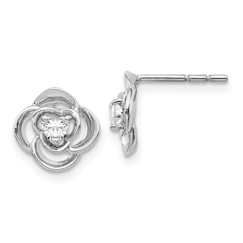 14k White Gold Real Diamond Flower Earrings