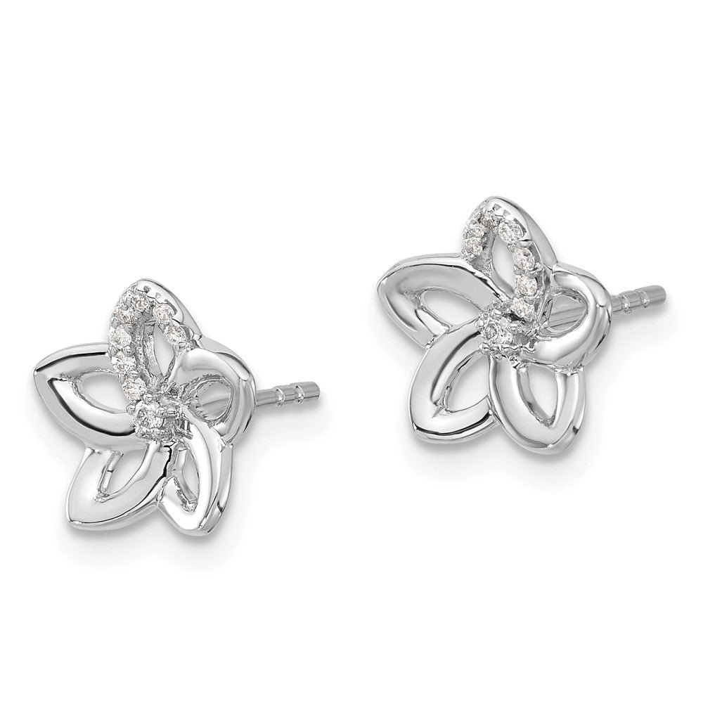 14k White Gold Real Diamond Flower Earrings