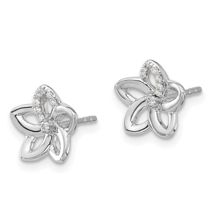 14k White Gold Real Diamond Flower Earrings