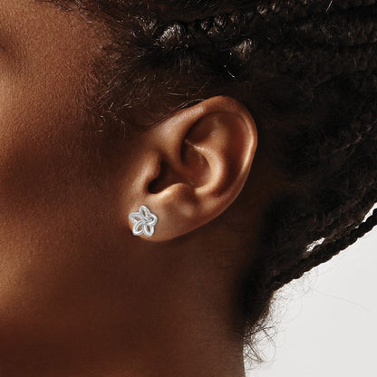 14k White Gold Real Diamond Flower Earrings